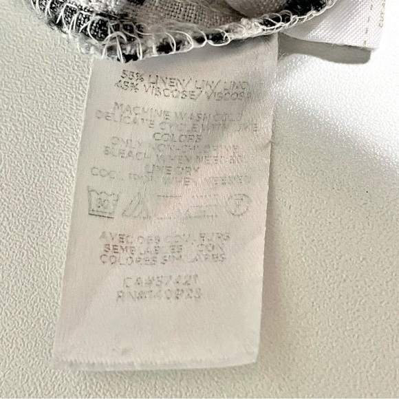 LOFT Linen Blend Firework Tiered Square Neck Midi Dress Black White Large - Picture 8 of 8